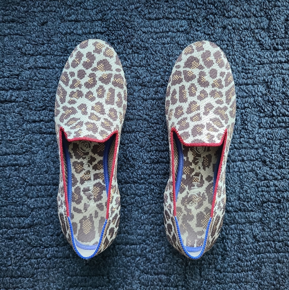 Rothy's The Loafer SZ 7.5 Mocha Spot Leopard Print Ballet Flats Shoes Recycled